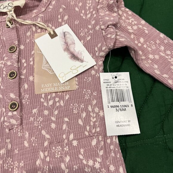 Jessica Simpson 3-6M Pink Ribbed Floral Coverall - Picture 3 of 4